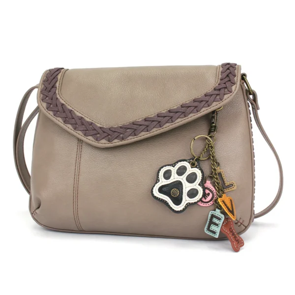 Braided Boho Crossbody - Charming Charms Paw+LOVE - warm gray