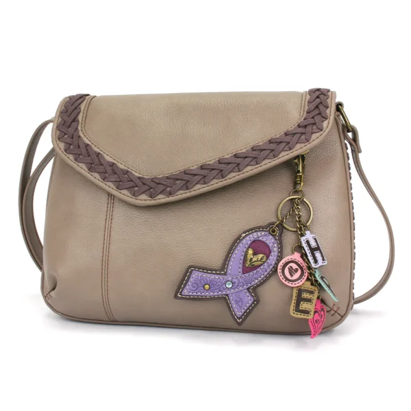 Braided Boho Crossbody - Charming Charms Lavender Ribbon - warm gray