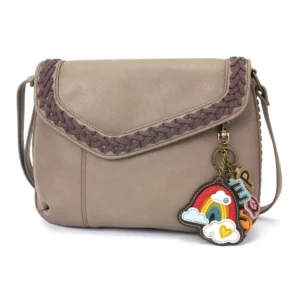 Braided Boho Crossbody - Charming Charms Rainbow+PEACE - warm gray