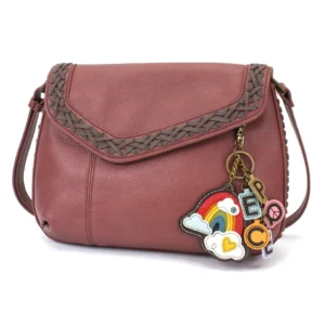 Braided Boho Crossbody - Charming Charms Rainbow+PEACE - berry