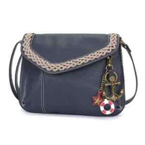 Braided Boho Crossbody - Metal Charming Anchor - navy