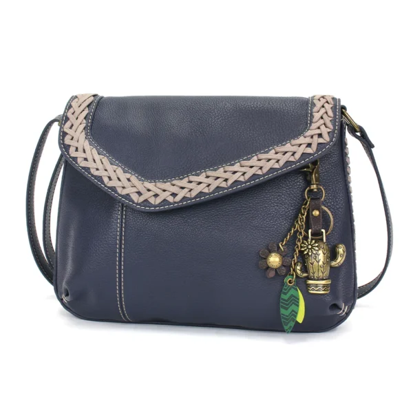 Braided Boho Crossbody - Metal Charming Cactus - navy