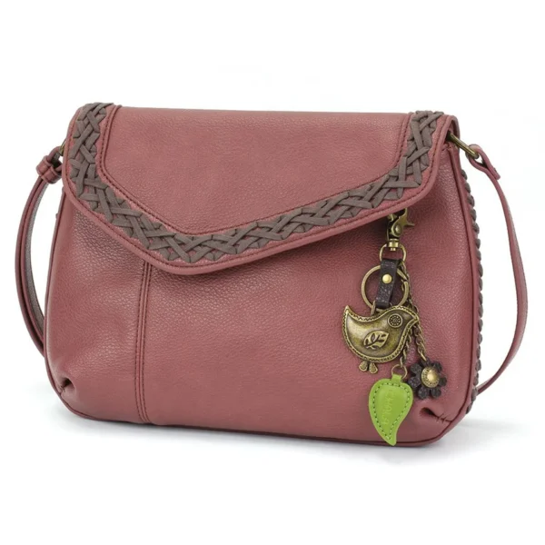 Braided Boho Crossbody - Metal Charming Anchor - berry