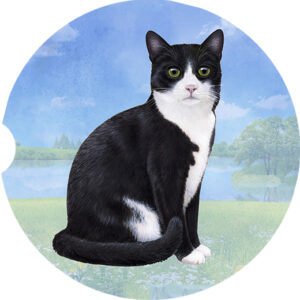 BLACK AND WHITE CAT CAR COASTERS